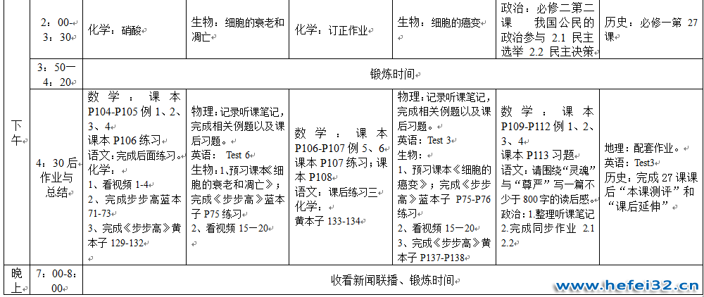 合肥三十二中2019级高一年级延期开学第三阶段（2月24日-29日）期间自主研修安排表