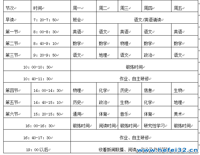 合肥三十二中延期开学第四阶段（3月2日起）线上教学安排表