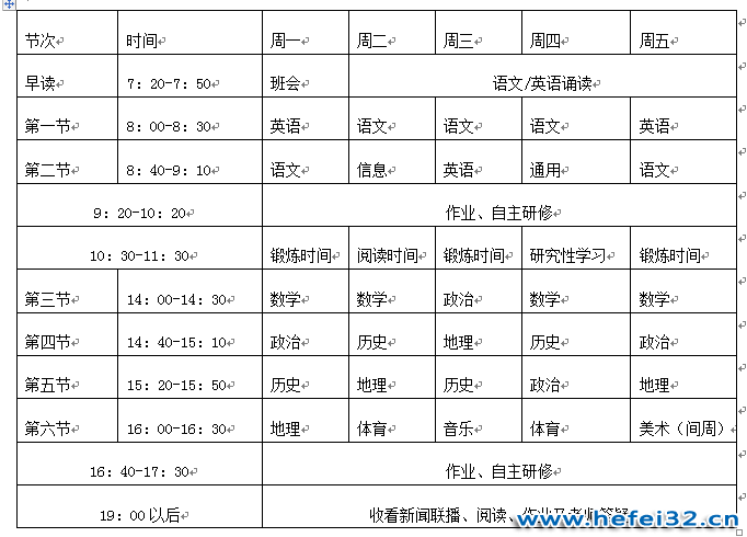 合肥三十二中延期开学第四阶段（3月2日起）线上教学安排表